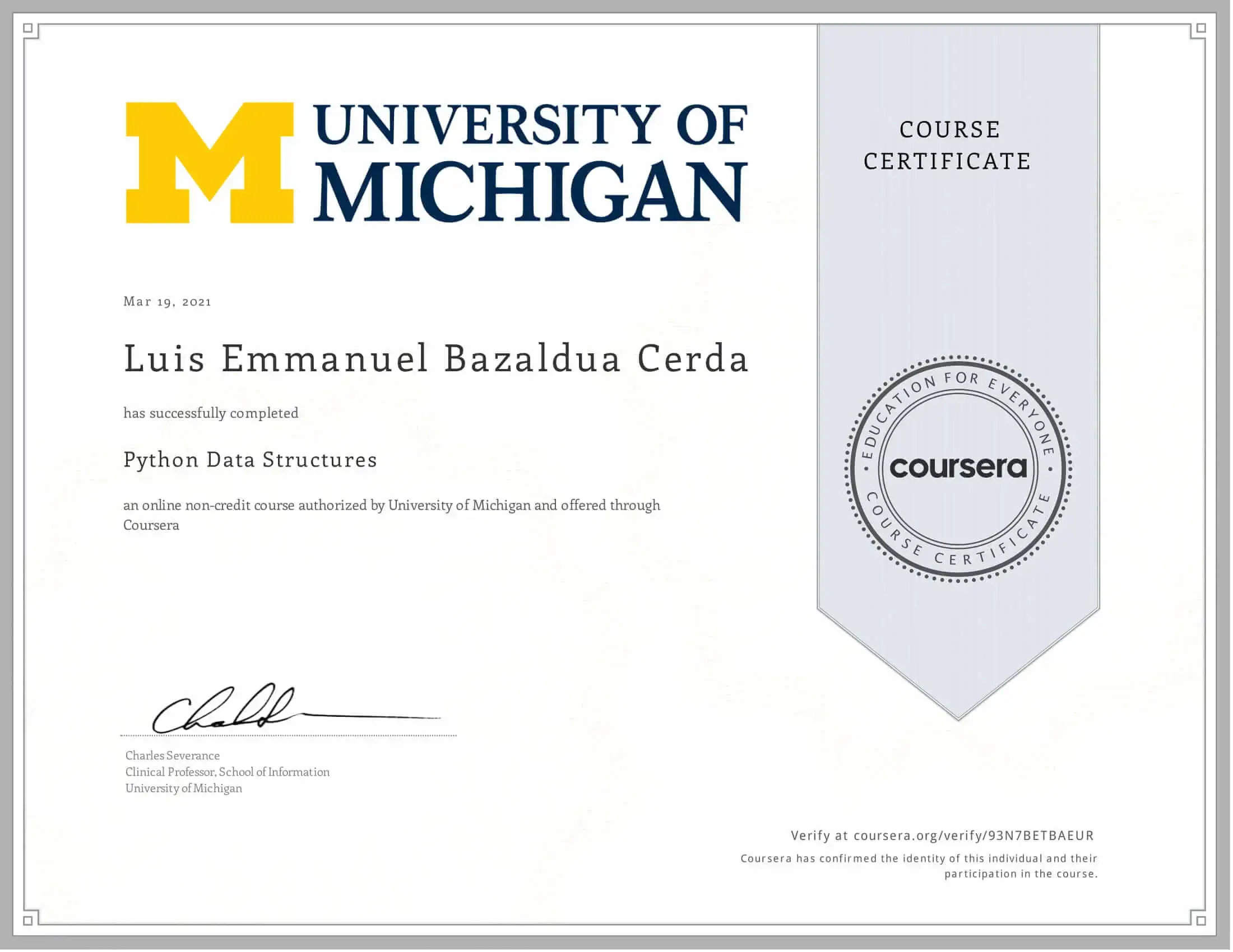 Luis Bazaldua - Certificado de Python Data Structures