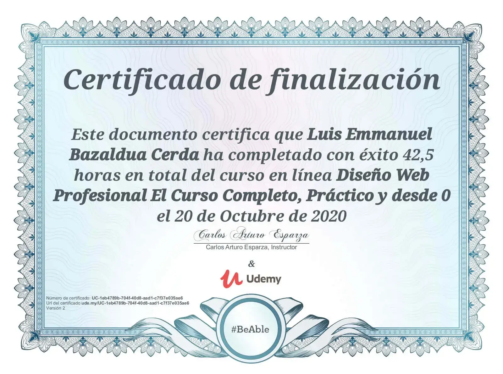 Luis Bazaldua - Certificado de Diseño Web Profesional